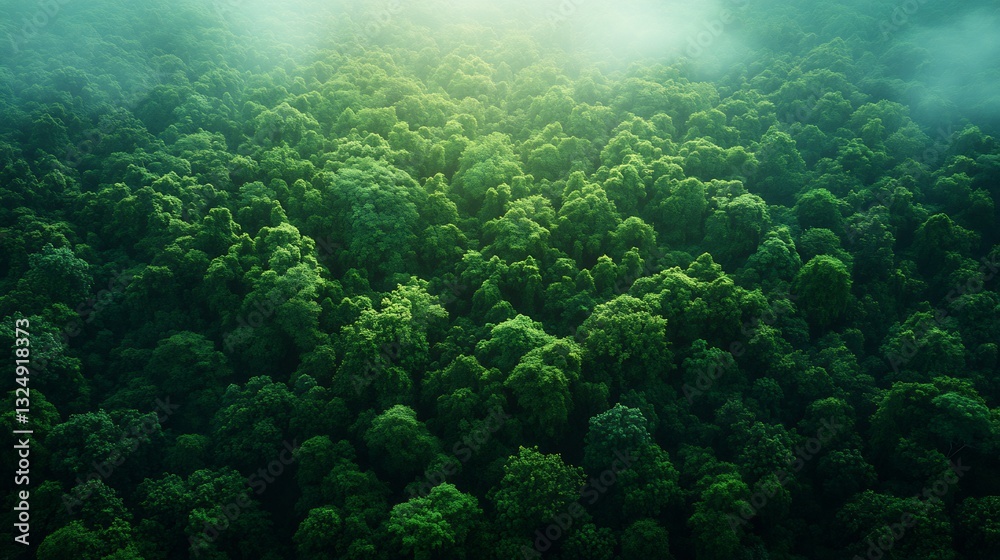 Fototapeta premium Carbon sequestration forest preservation dense green rainforest absorbing carbon offsetting emission climate change mitigation natural environmental conservation ultra HD photorealistic