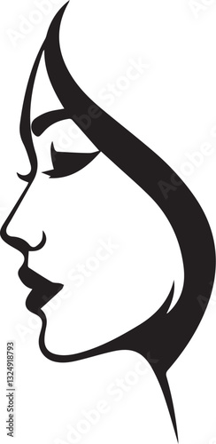 A Serene Womans Profile, Elegant And Graceful, Captured In A Minimalist Black And White Line Art Style Isolated on Transparent Background