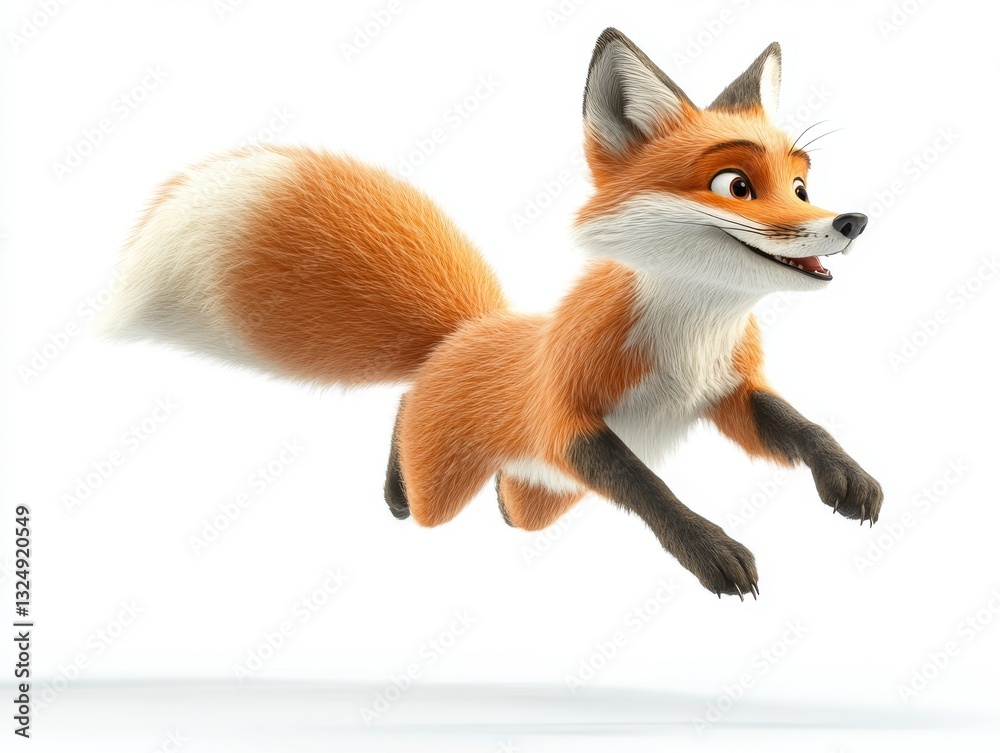 Obraz premium Excited animated fox leaping forward joyfully 