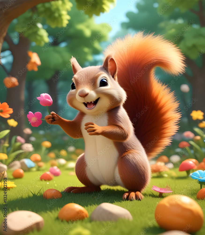 Naklejka premium squirrel on the tree beckground