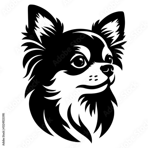 Chihuahua's head is a black and white logo. EPS vector graphics.
