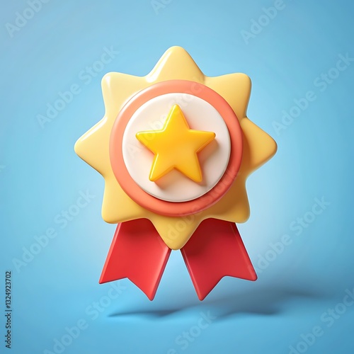 A Cheerful Golden Star Award With Vibrant Red Ribbons Celebrating Achievement And Success Against A Soft Blue Background