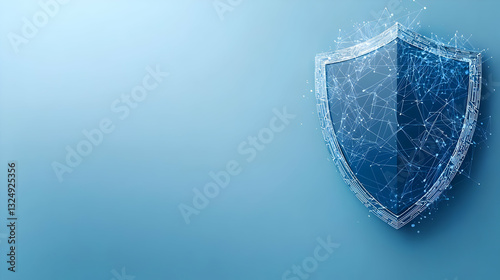 Blue Illuminated Shield Graphic Representing Digital Security and Data Protection Against Blue Background