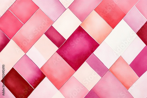 Geometric art piece showcasing fuchsia and magenta color blocks arranged in a modern minimalist design for contemporary interiors