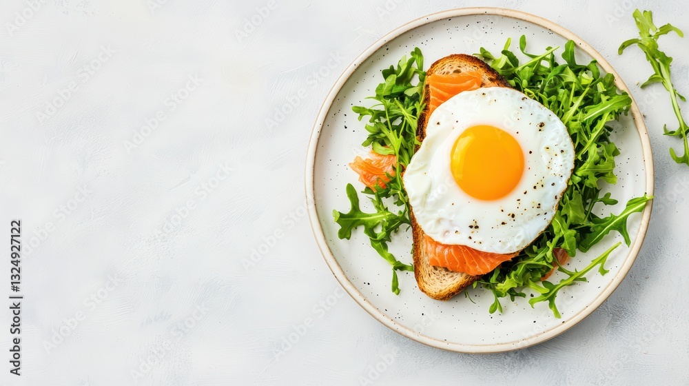 Minimalist Breakfast Presentation with Egg on Toast and Greens for Healthy Eating Concept Minimalist Breakfast Presentation with Egg on Toast and Greens for Healthy Eating Concept