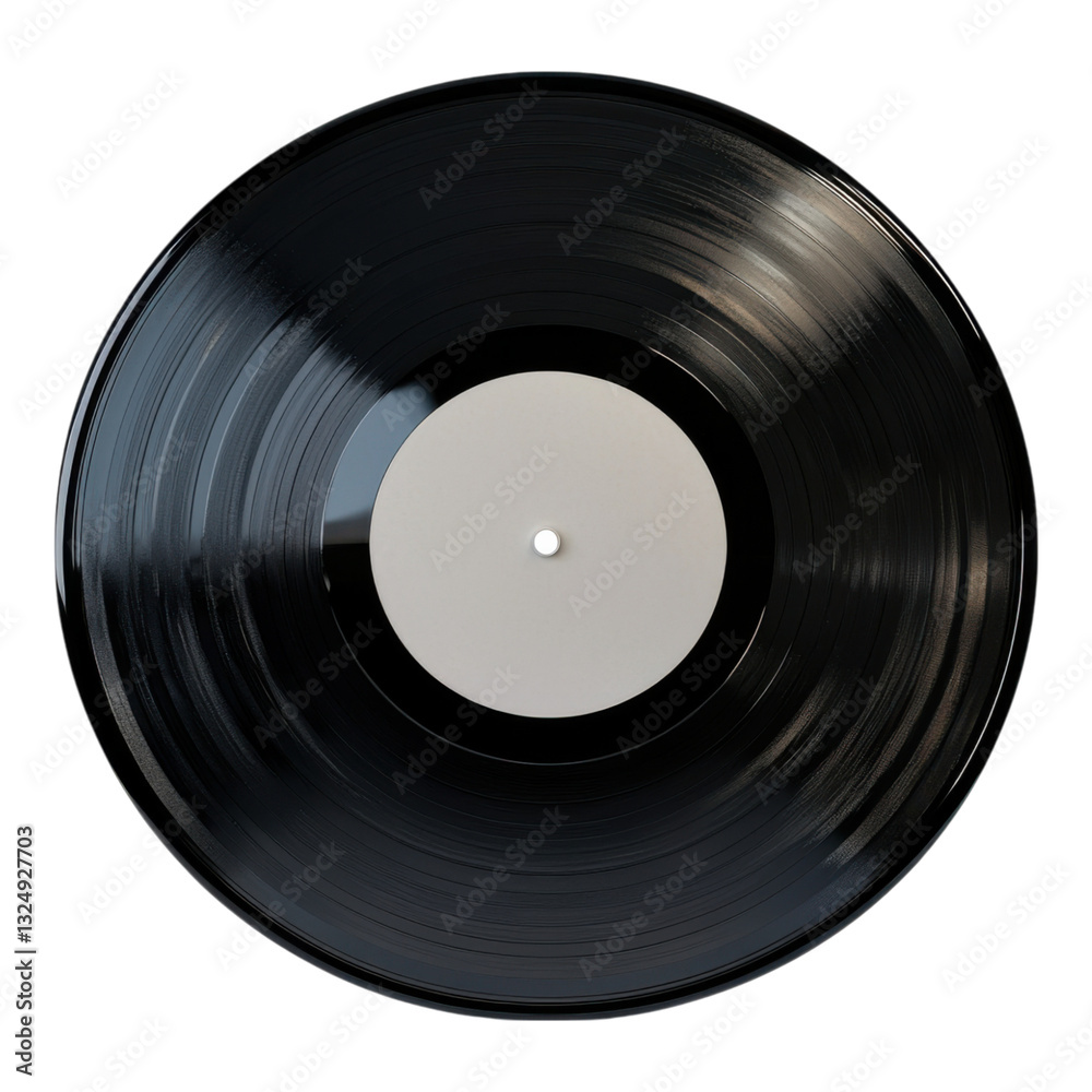 Fototapeta premium A vintage vinyl record with a blank label spinning, showcasing its glossy surface and grooves.