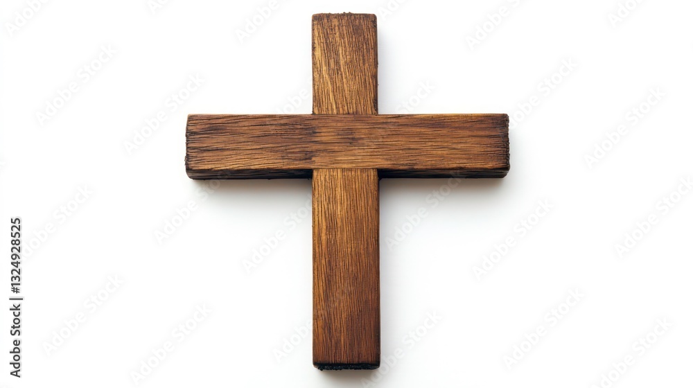 Wooden cross with visible wood grain on a white background. Suitable for religious or spiritual themes. Wooden cross with visible wood grain on a white background. Suitable for religious or spiritual themes.