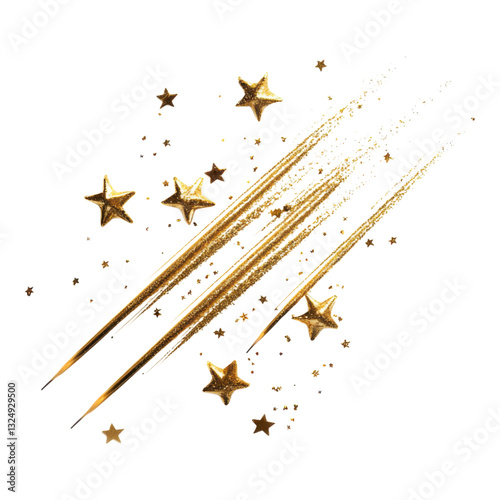 A collection of golden stars with streaks, creating a shimmering effect against a dark backdrop.