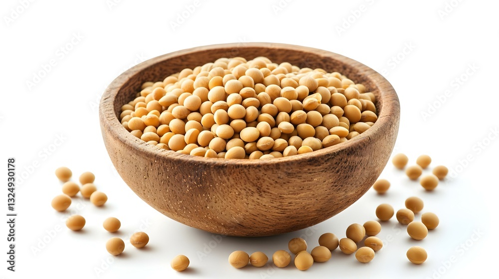 Soybeans in Wooden Bowl Isolated on White Background Soybeans in Wooden Bowl Isolated on White Background