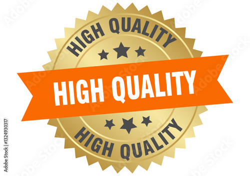 high quality. high quality round orange and gold label isolated on transparent background