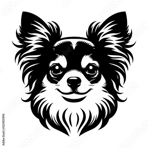 Chihuahua's head is a black and white logo. EPS vector graphics.