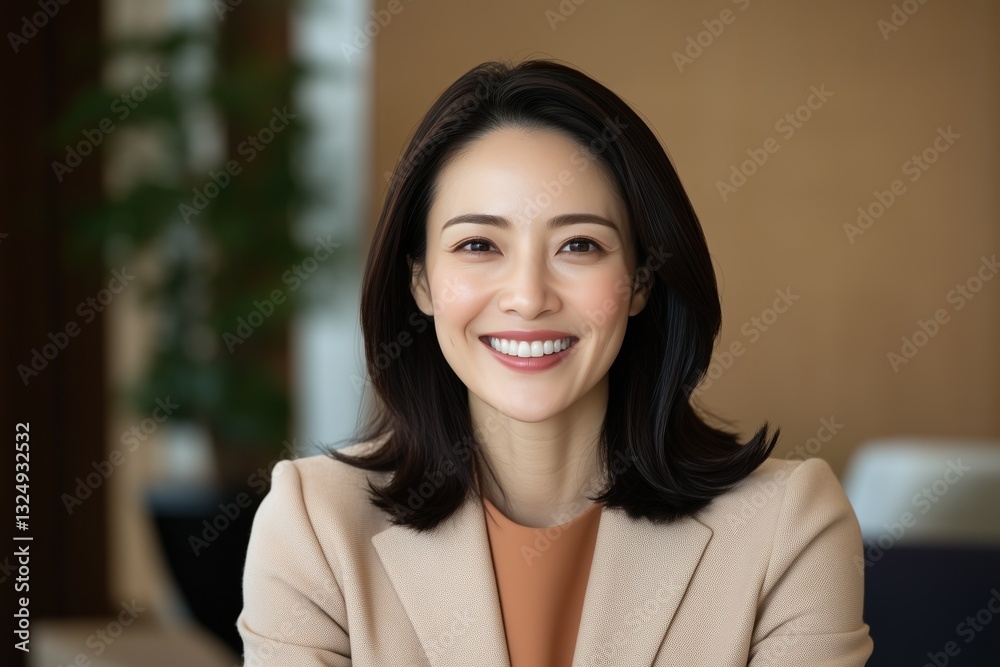 a portrait of a smiling asian businesswoman in a modern office, exuding confidence and professionalism a portrait of a smiling asian businesswoman in a modern office, exuding confidence and professionalism