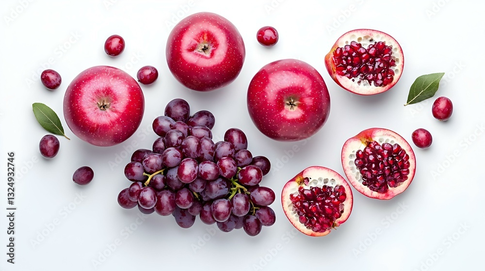 Pink muscatel grapes and apples on white Pink muscatel grapes and apples on white