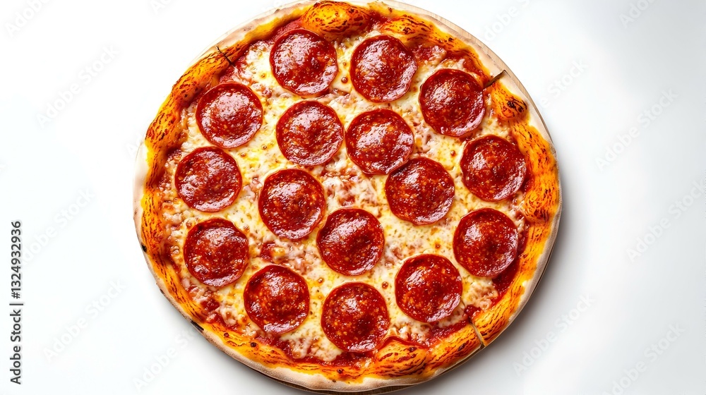 Pepperoni pizza top view on white background Pepperoni pizza top view on white background