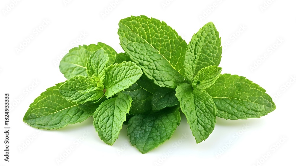 Fresh spearmint leaves isolated on the white