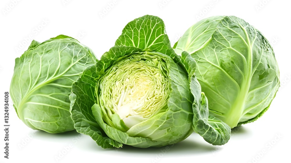 Fototapeta premium Fresh Green Cabbage Isolated on White Background