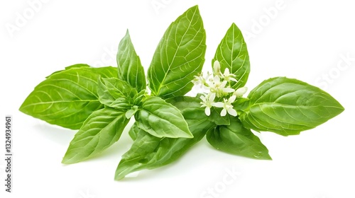 Closeup green fresh basil leaves Ocimum