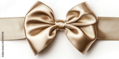 A beautiful gold satin bow on a white background, perfect for gifts and decorations.