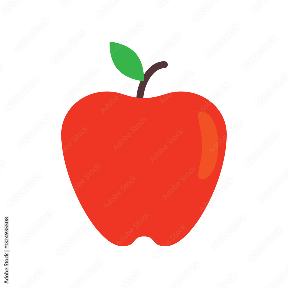 Flat vector illustration of a red apple with a green leaf representing healthy eating, fruit, and natural nutrition Flat vector illustration of a red apple with a green leaf representing healthy eating, fruit, and natural nutrition