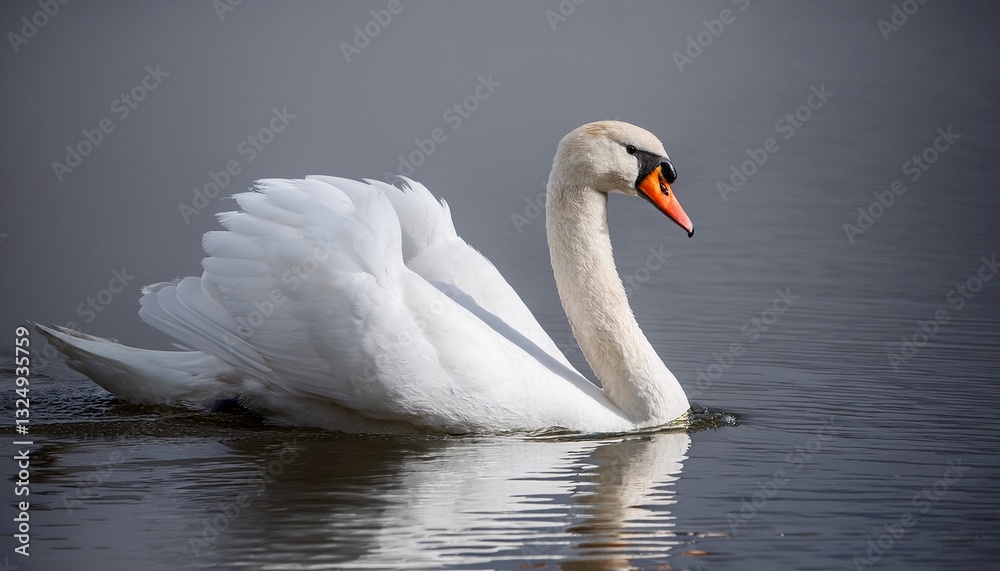 Obraz premium white swan floats in water bird isolated over gray background
