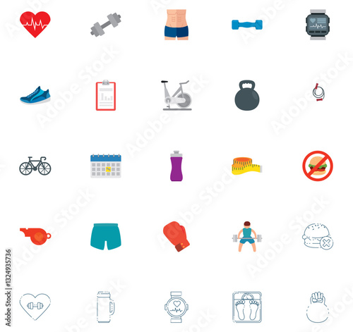 Set of exercise vector icons with a white background