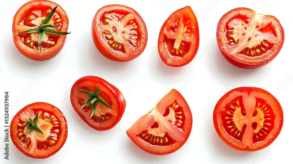 Various tomato slices on a white background Various tomato slices on a white background
