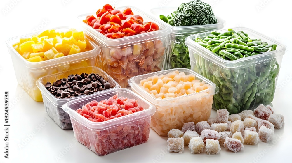 Set with frozen vegetables in plastic containers Set with frozen vegetables in plastic containers