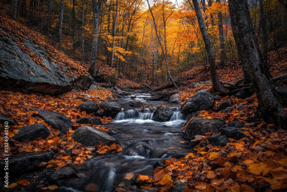 Vibrant Autumn Landscape in the Great Smoky Mountains National Park on the North Carolina-Tennessee Border