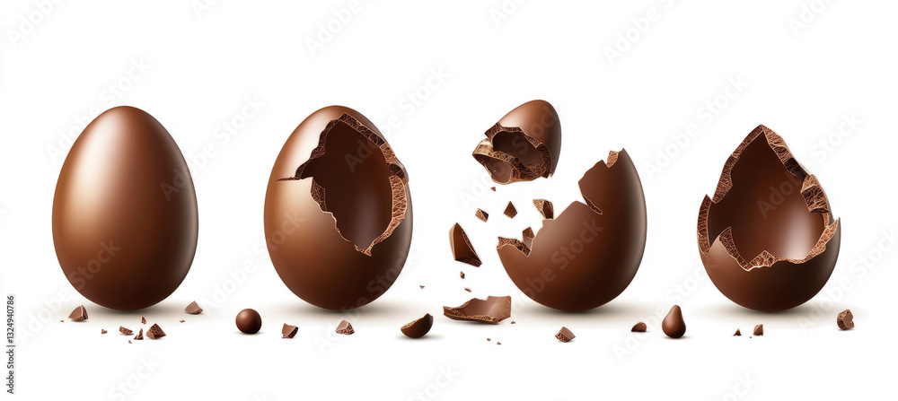 Fototapeta premium set of chocolate Easter eggs broken into different parts