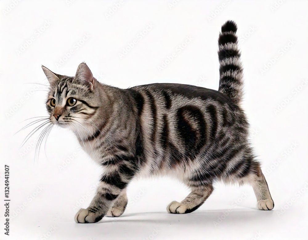 Obraz premium Cute Black and White Cat Walking, Isolated on White Background