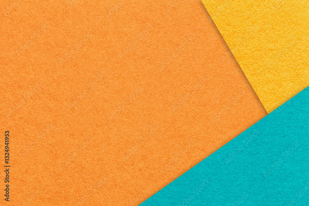 Texture craft orange paper background with yellow and turquoise border. Vintage abstract cerulean cardboard. Texture craft orange paper background with yellow and turquoise border. Vintage abstract cerulean cardboard.