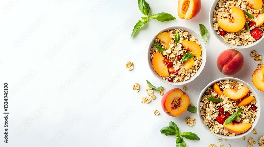 Breakfast with muesli peach salad fresh peaches Breakfast with muesli peach salad fresh peaches