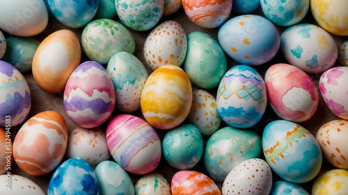 Colorful watercolor Easter eggs with artistic patterns