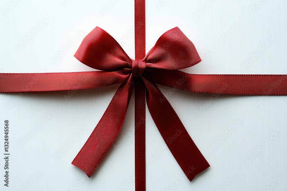 Bright red ribbon bows beautifully tied around a white gift box creating an elegant presentation for special occasions and celebrations Bright red ribbon bows beautifully tied around a white gift box creating an elegant presentation for special occasions and celebrations