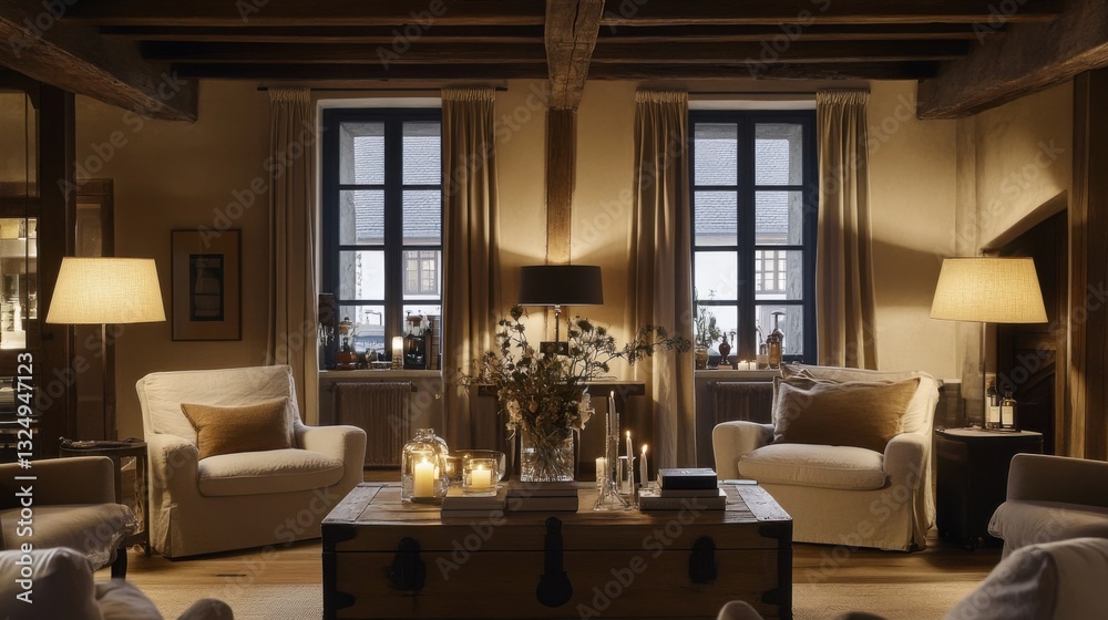 Fototapeta premium Cozy Vintage Living Room with Warm Lighting