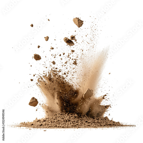 A dynamic explosion of dust and particles, creating an impactful visual effect.