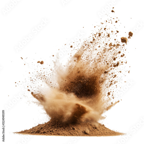 A dramatic explosion of fine dust particles creating an energetic burst of color and texture.