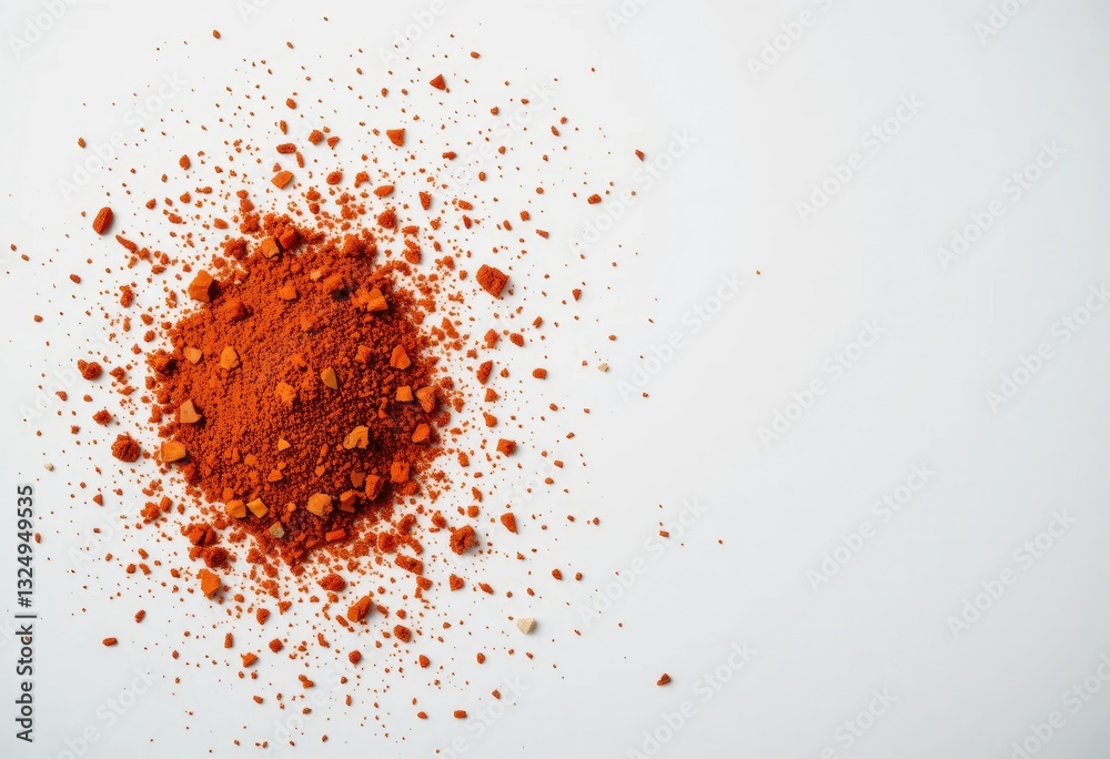 Pile of Red Chili Powder Spice Scattered on White Background Pile of Red Chili Powder Spice Scattered on White Background
