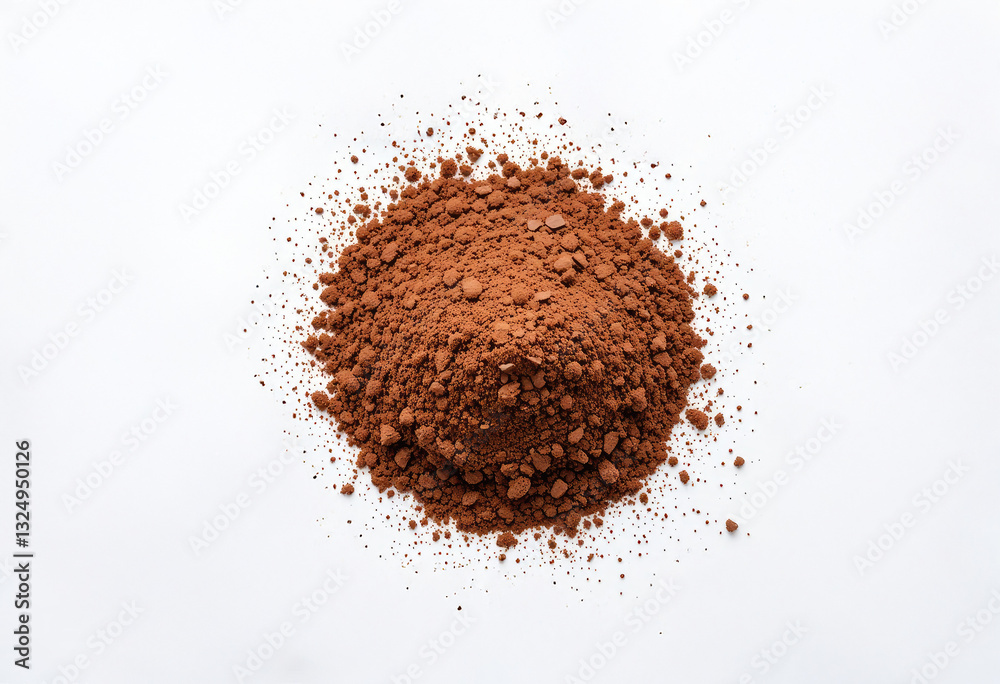 Pile of Rich Cocoa Powder Ready for Baking on White Background Pile of Rich Cocoa Powder Ready for Baking on White Background