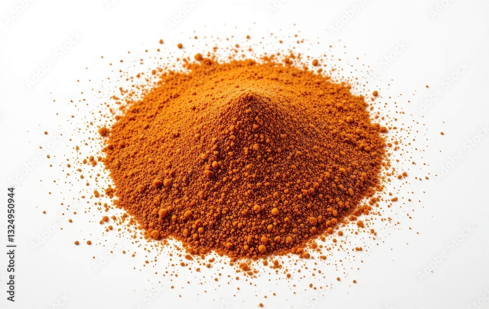 Pile of Vibrant Orange Powder, Spices or Pigment on White Backdrop Pile of Vibrant Orange Powder, Spices or Pigment on White Backdrop