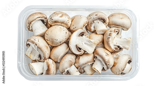 Obraz na płótnie Fresh champignons in plastic packaging isolated w salonie