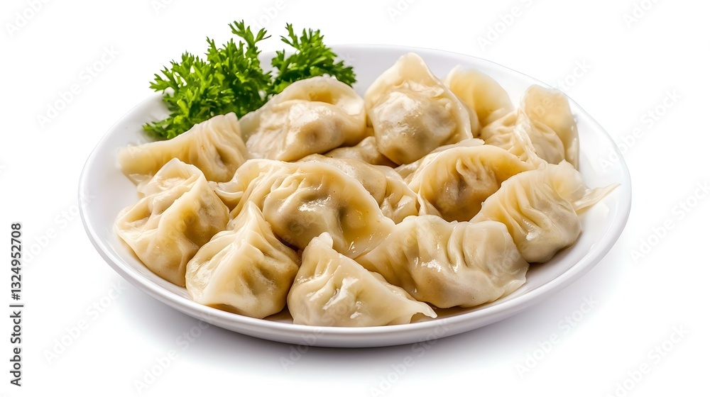 Dumplings - noodles with meat on white Dumplings - noodles with meat on white