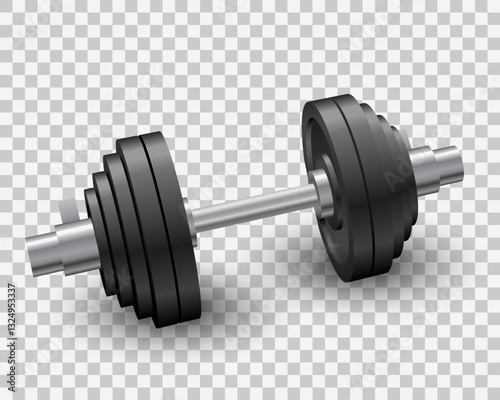 Beautiful realistic perspective view fitness vector of black iron loadable dumbbell on transparent background.