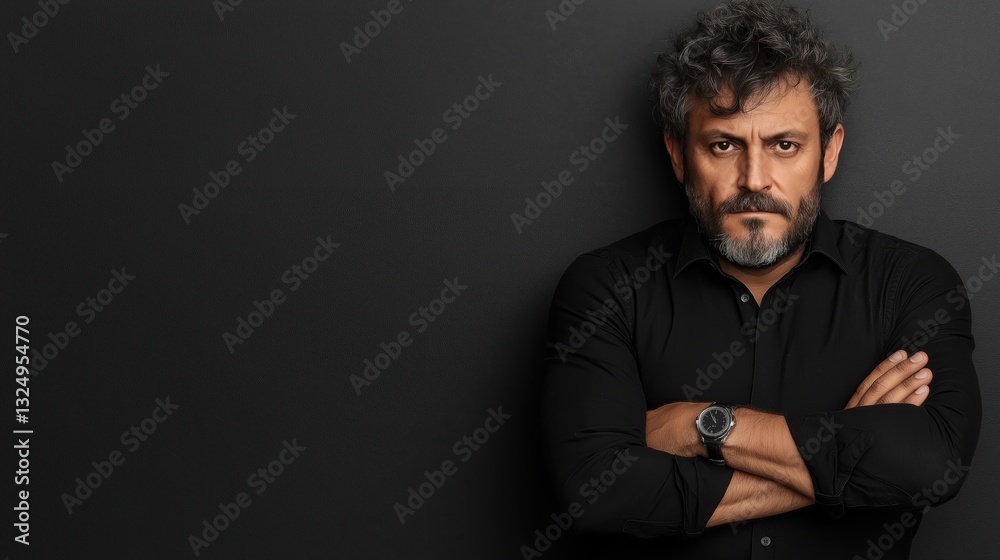 Portrait of a man with a serious expression against a dark backdrop showcasing stoic emotion and deep character Portrait of a man with a serious expression against a dark backdrop showcasing stoic emotion and deep character