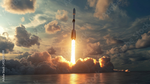 heavy reusable launch rockets into space. Heavy rocket separation stages. Reusable stage rocket return to earth. The spaceship comes on to the earth's orbit. Falcon. USA reusable rocket in space