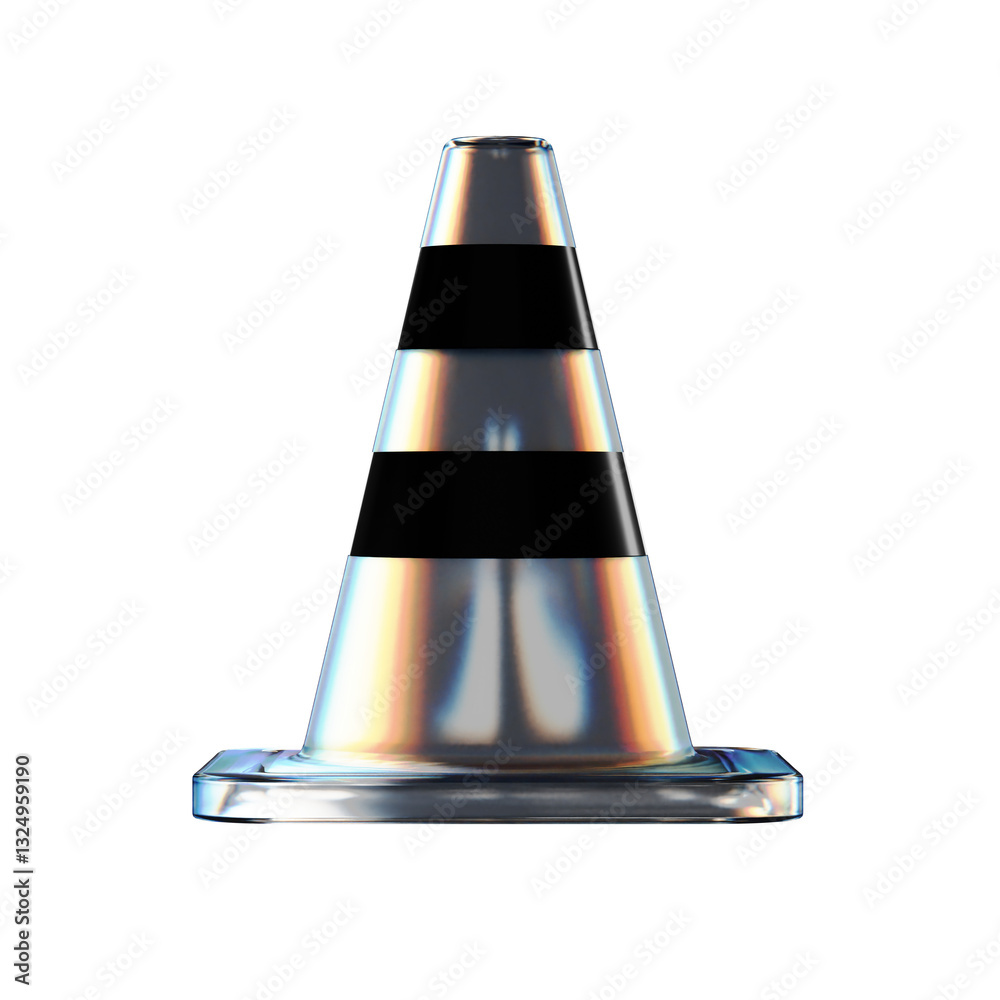 iridescent 3d road traffic cone shape, on transparent background iridescent 3d road traffic cone shape, on transparent background