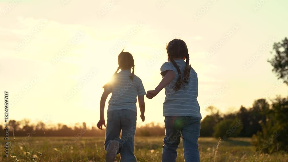 children running, children running in nature at sunset, Children running through sunny meadow, Joyful playtime sunset, Siblings enjoying outdoors, Carefree childhood moments, serene field adventure children running, children running in nature at sunset, Children running through sunny meadow, Joyful playtime sunset, Siblings enjoying outdoors, Carefree childhood moments, serene field adventure