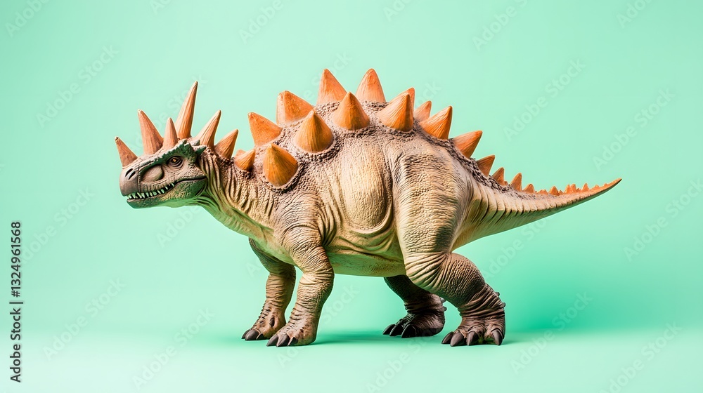 Stegosaurus on a light green background, its plates and spikes sharply defined for contrast Stegosaurus on a light green background, its plates and spikes sharply defined for contrast