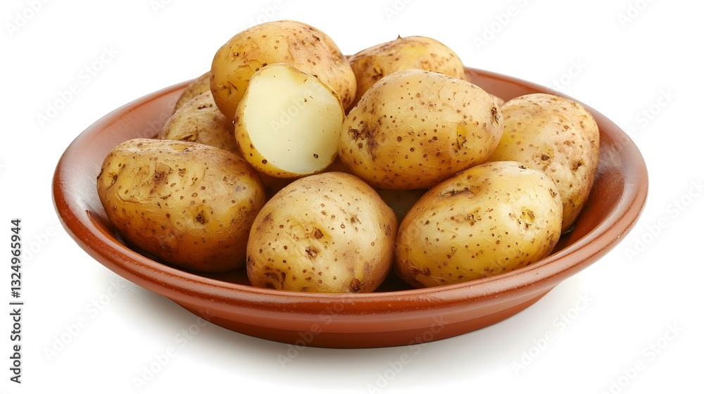 Roasted potato on a plate top view isolated Roasted potato on a plate top view isolated