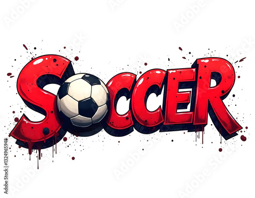 Wallpaper Mural soccer ball with red, Retro soccer lettering design with ball, graffiti style sport text design, Pop art soccer wording on red background art Torontodigital.ca